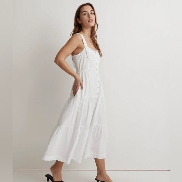Madewell Dresses & Skirts - Madewell NWT Eyelet White Button-Front Sleeveless Tiered Midi Dress Size 8